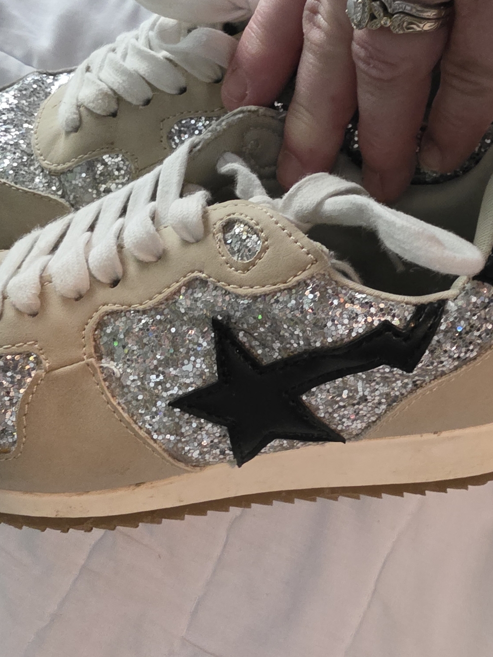 GIRLS MIA Kids Silver Glitter Sneakers with Black Star